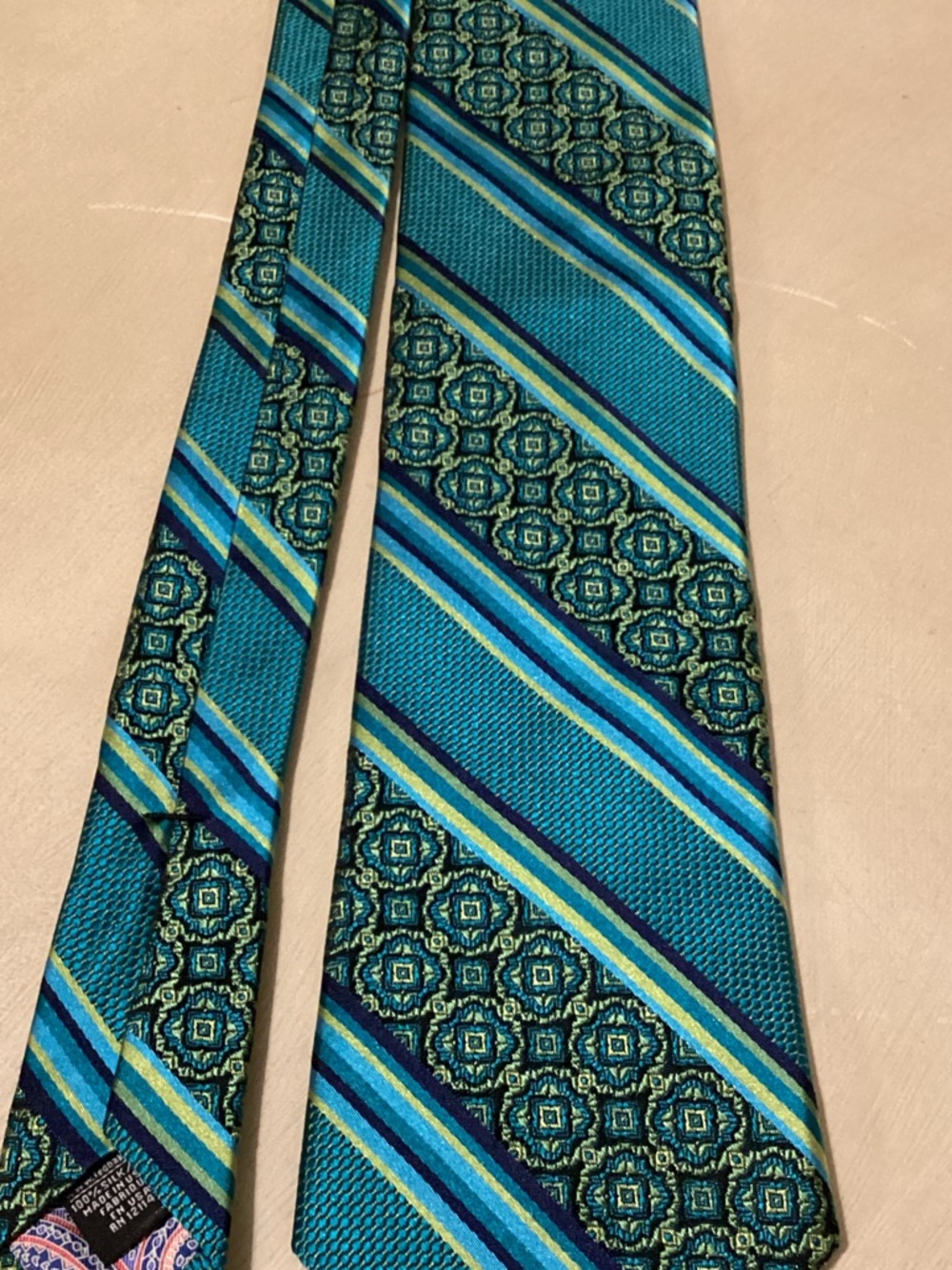 Ted Baker London 100% Silk Teal and Navy Diagonal Striped Tie Gorgeous Color EUC - Picture 8 of 8